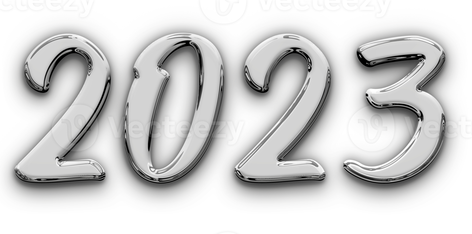 Metallic volumetric 3D Text of the inscription 2023 isolated cut out png