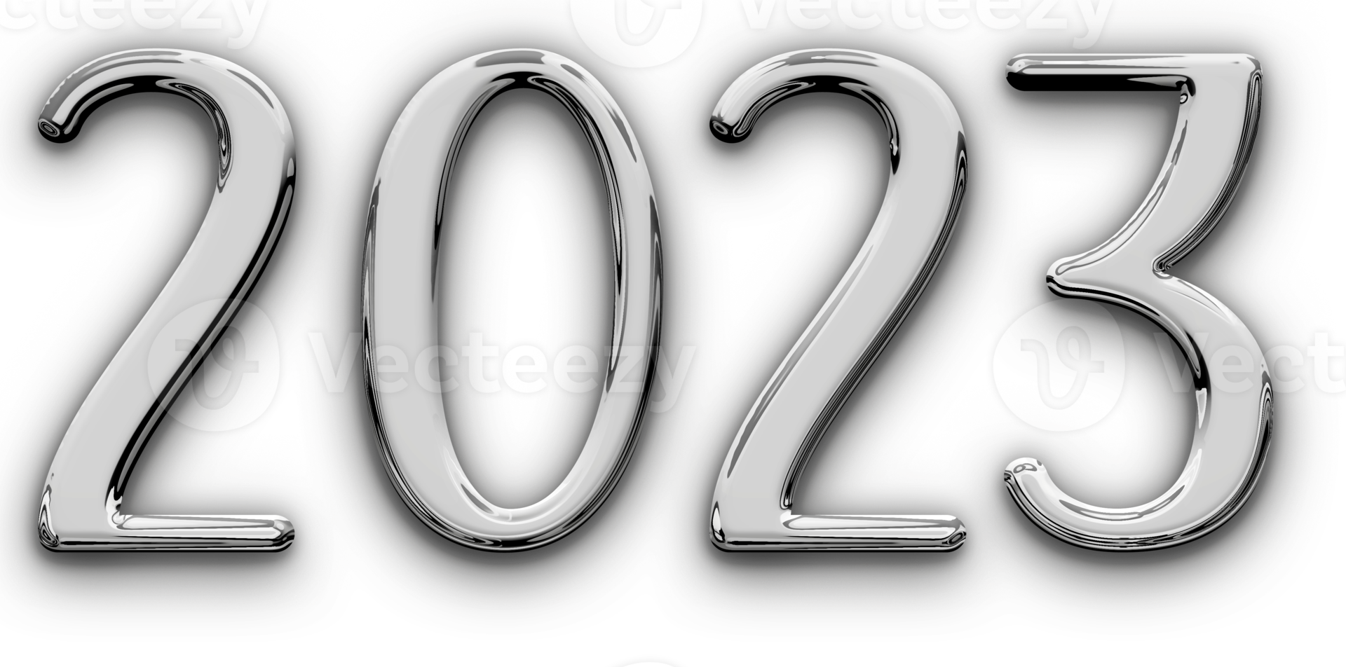 Metallic volumetric 3D Text of the inscription 2023 isolated cut out png