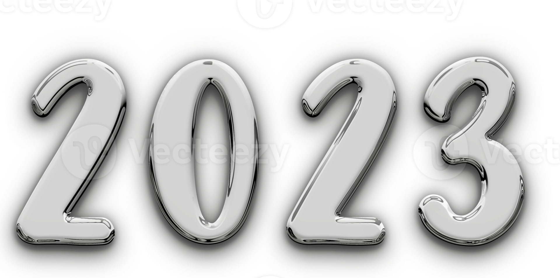 Metallic volumetric 3D Text of the inscription 2023 isolated cut out png