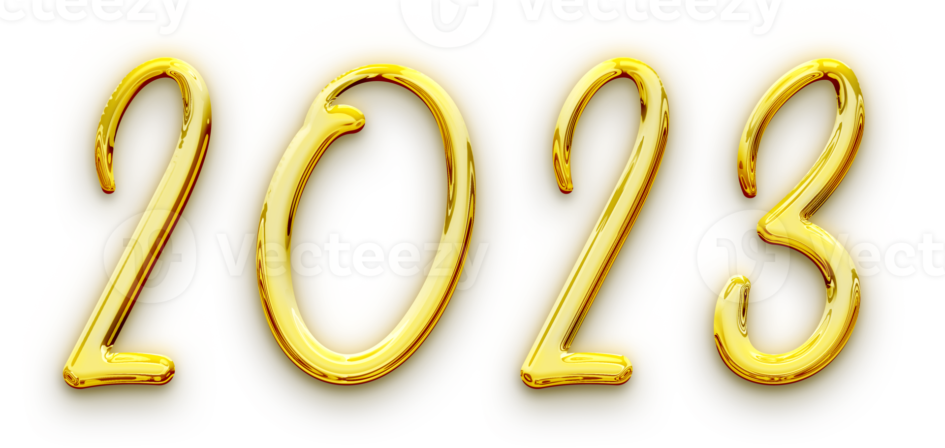 Golden volumetric 3D Text of the inscription 2023 isolated cut out png