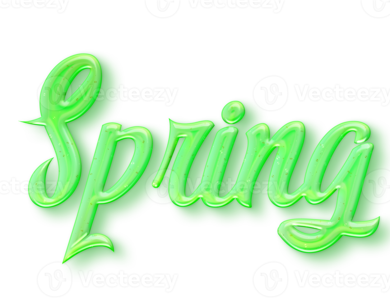 Green volumetric 3D Text inscription Love Spring isolated cut out png