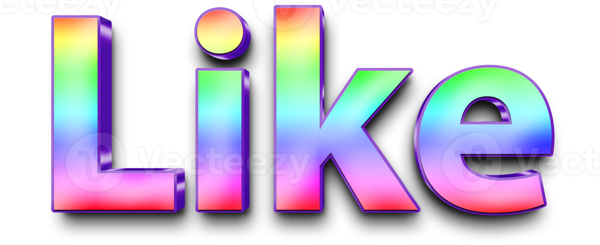 rainbow volumetric 3D Text of the inscription Like isolated cut out png