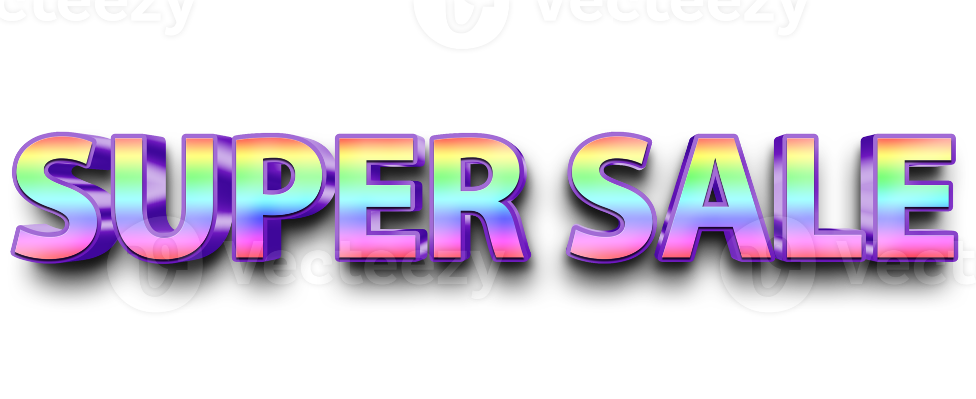 rainbow volumetric 3D Text of the inscription Super Sale isolated cut out png
