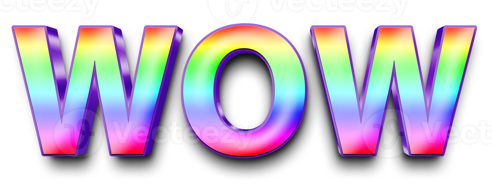 rainbow volumetric 3D Text of the inscription WOW isolated cut out png