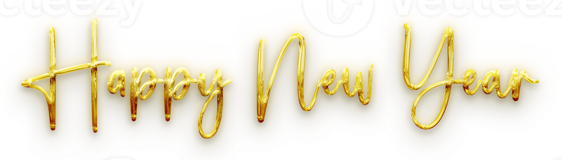 Golden volumetric 3D Text of the inscription Happy New Year isolated cut out png