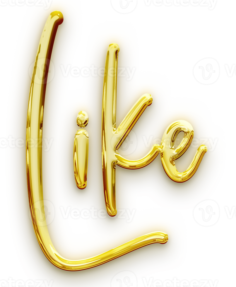 Golden volumetric 3D Text of the inscription Like isolated cut out png