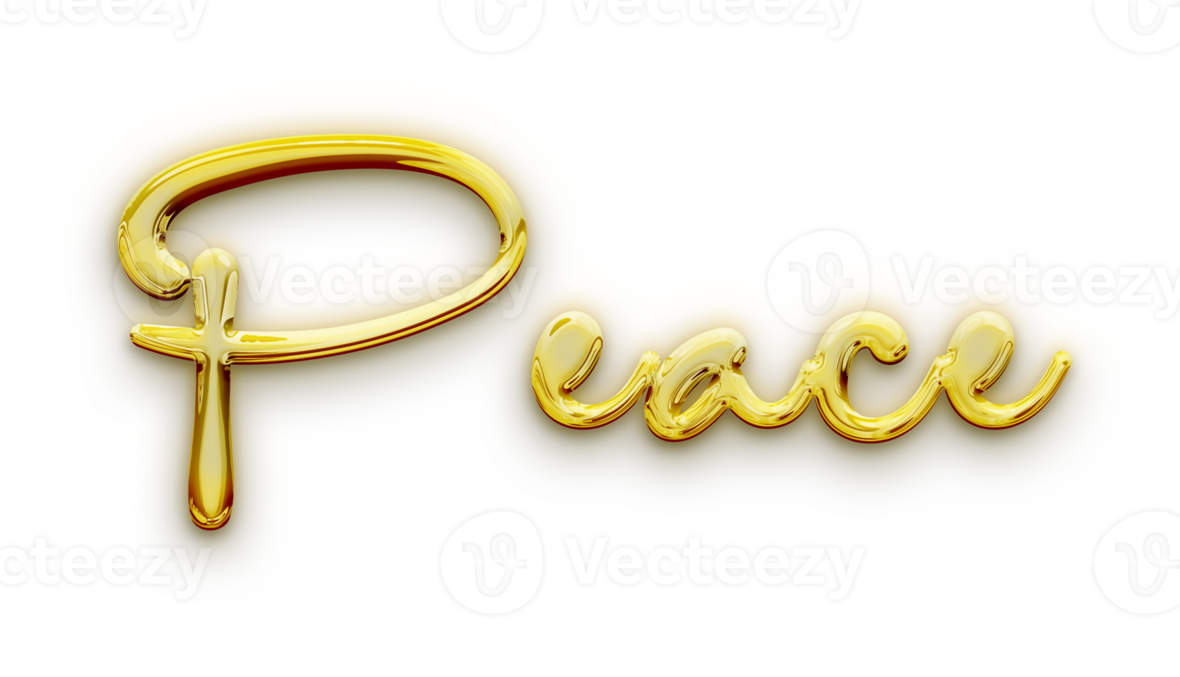 Golden volumetric 3D Text of the inscription Peace isolated cut out png