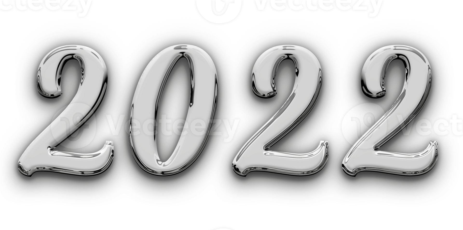 Metallic volumetric 3D Text of the inscription 2022 isolated cut out png