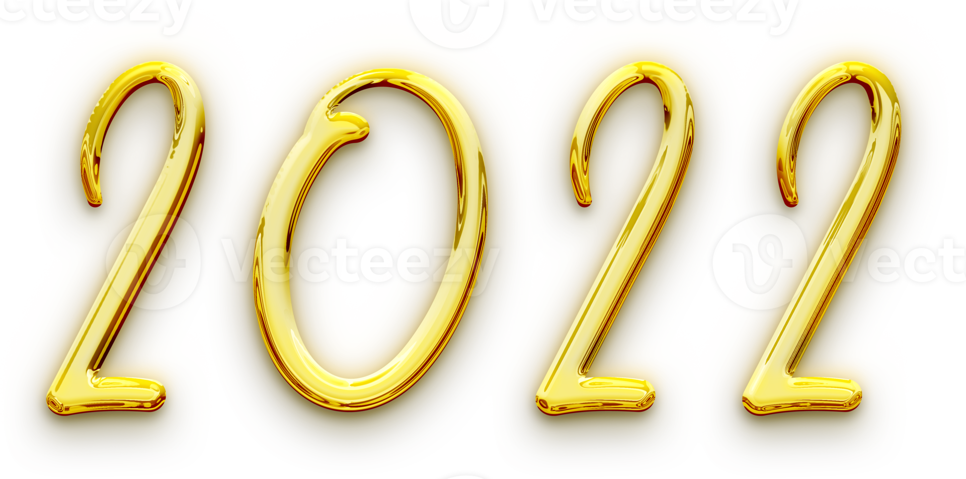 Golden volumetric 3D Text of the inscription 2022 isolated cut out png