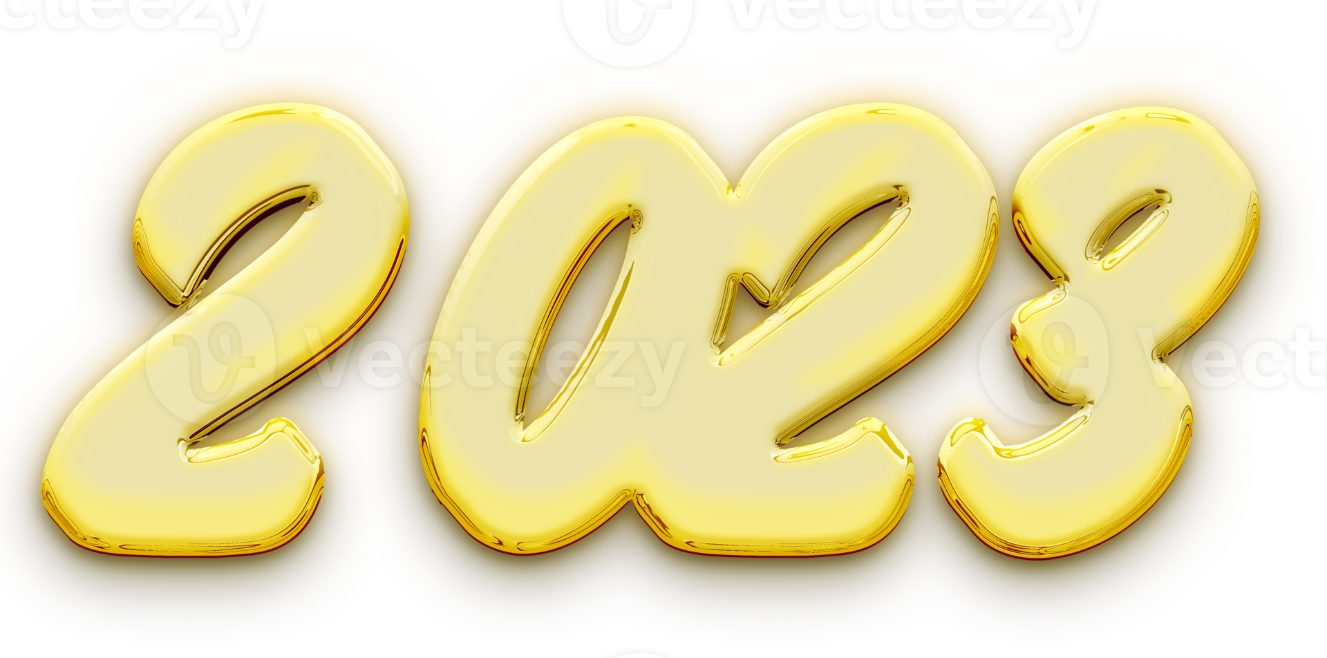 Golden volumetric 3D Text of the inscription 2023 isolated cut out png