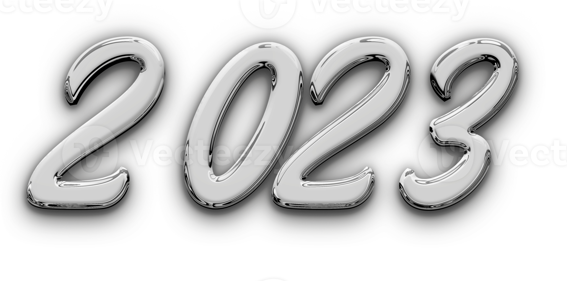 Metallic volumetric 3D Text of the inscription 2023 isolated cut out png