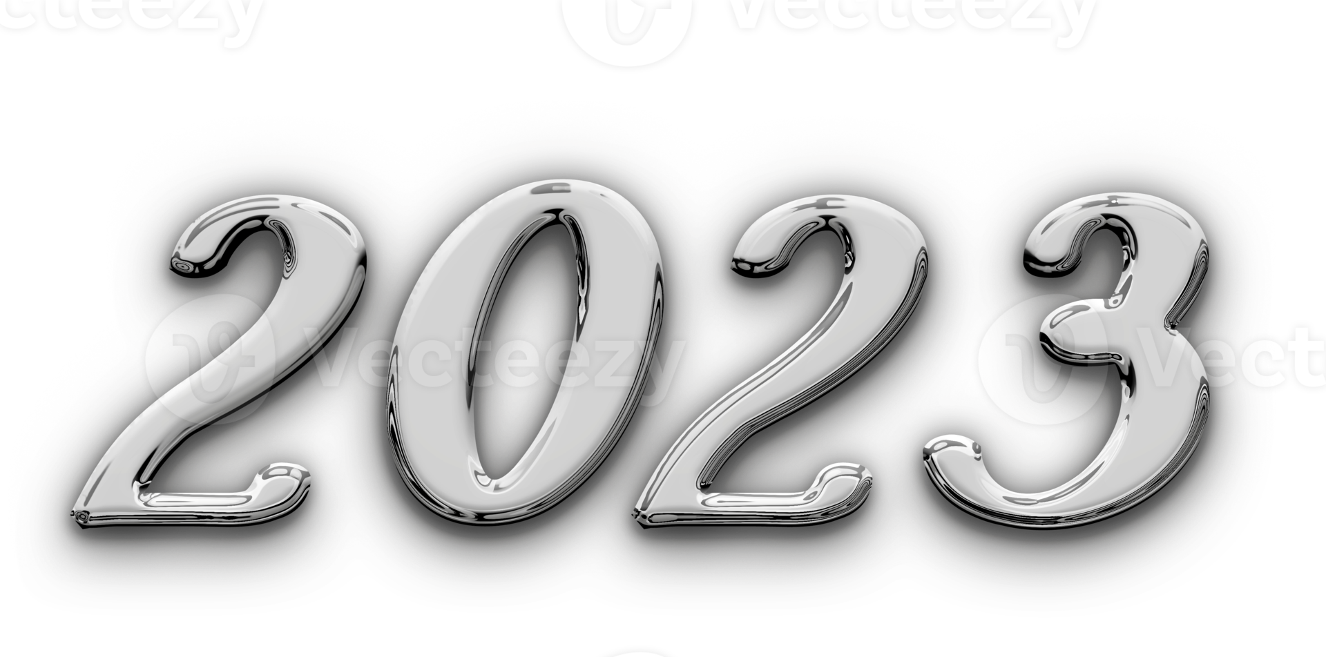 Metallic volumetric 3D Text of the inscription 2023 isolated cut out png