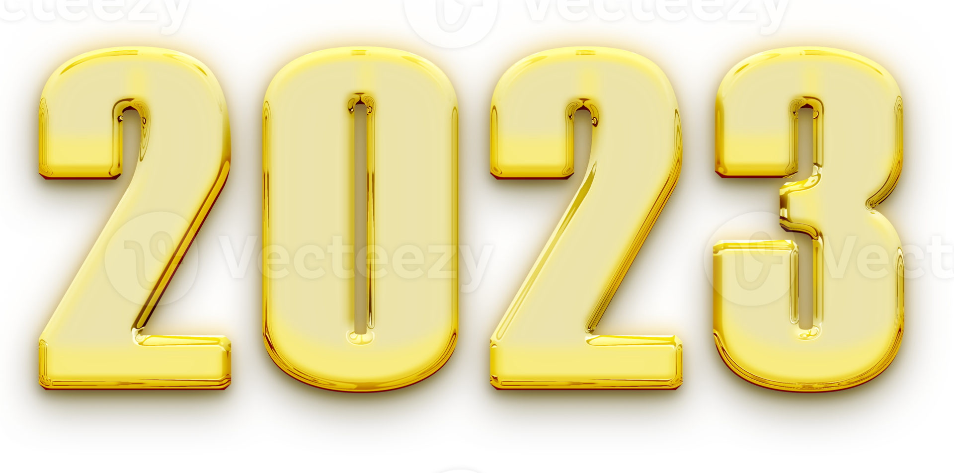 Golden volumetric 3D Text of the inscription 2023 isolated cut out png