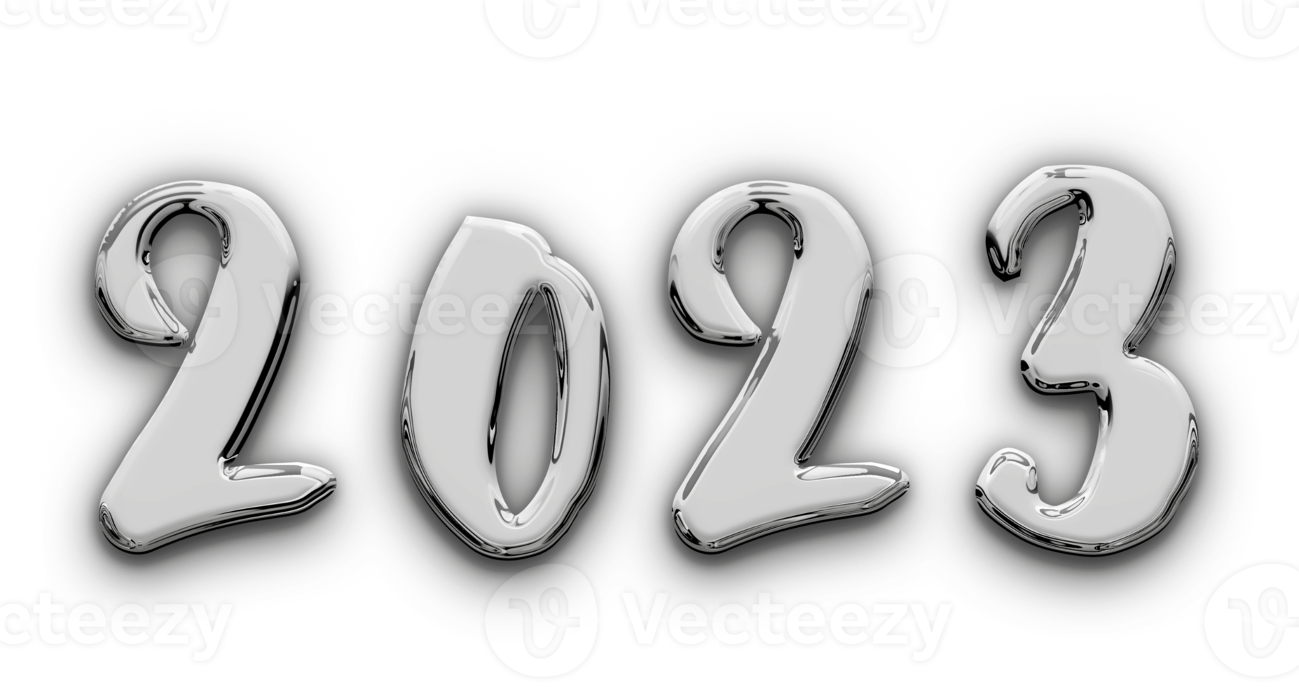 Metallic volumetric 3D Text of the inscription 2023 isolated cut out png