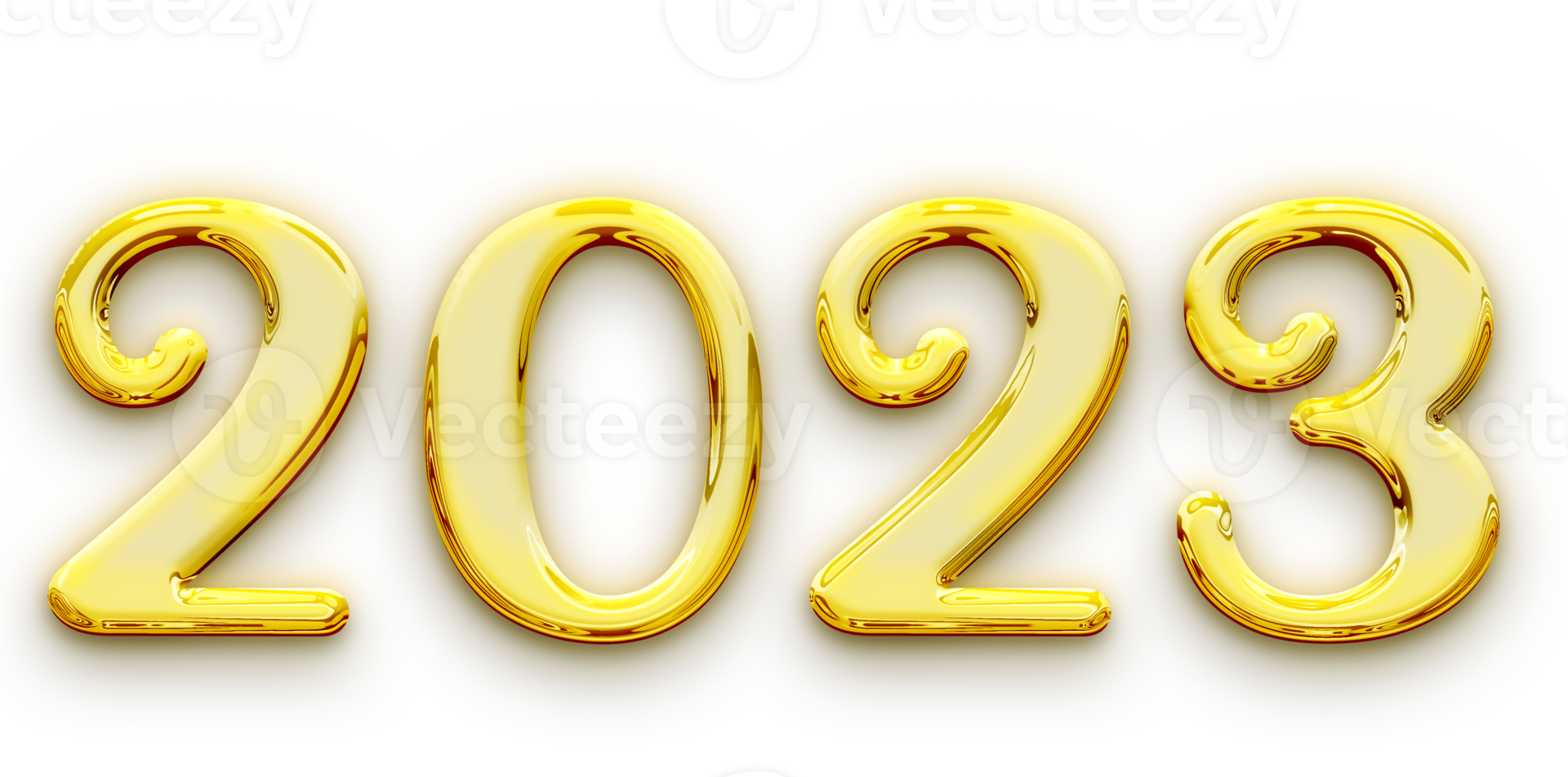 Golden volumetric 3D Text of the inscription 2023 isolated cut out png