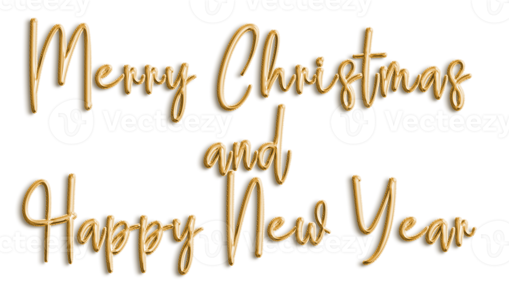 Golden Text Merry Christmas and Happy New Year cut out png