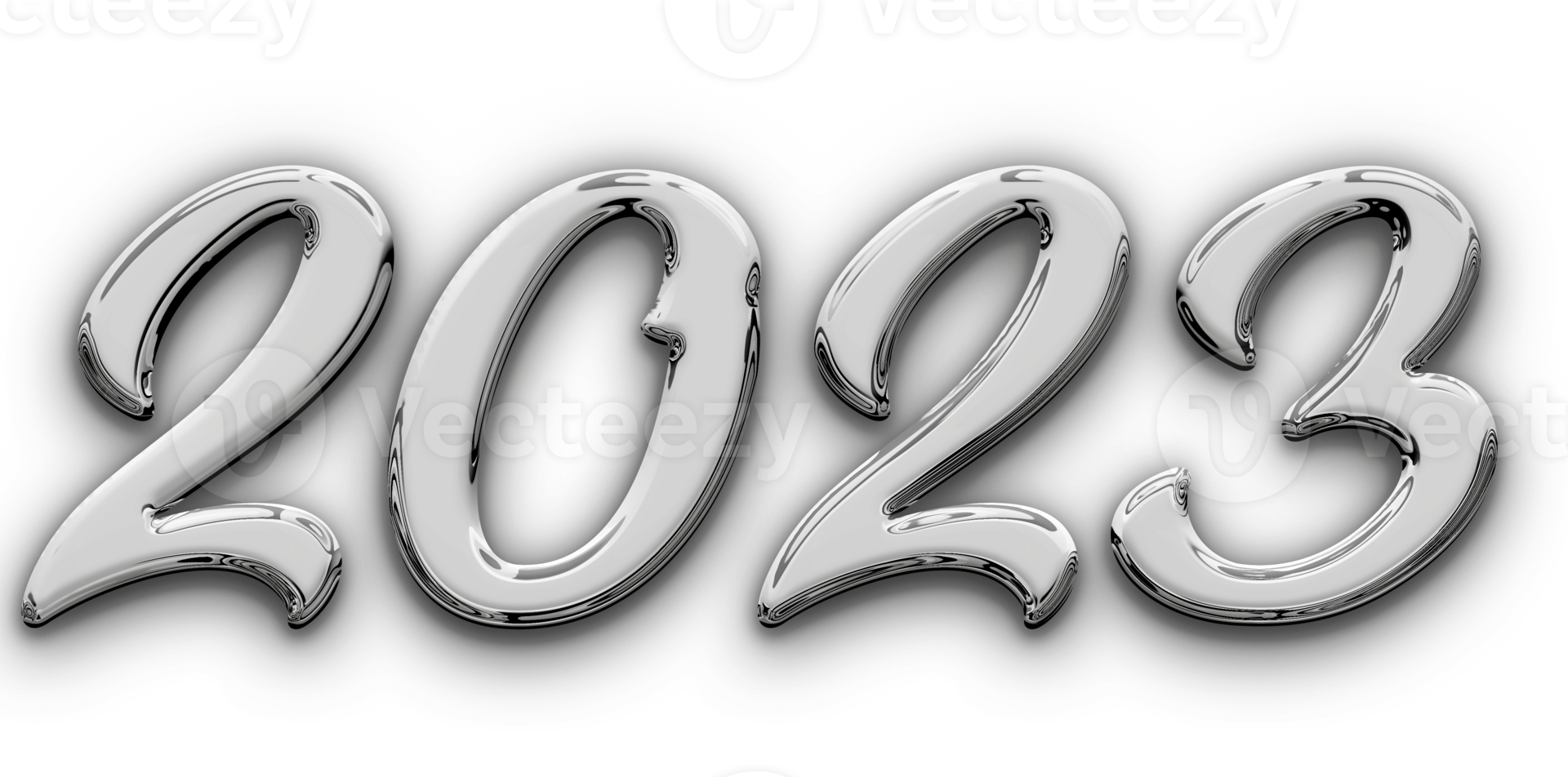 Metallic volumetric 3D Text of the inscription 2023 isolated cut out png