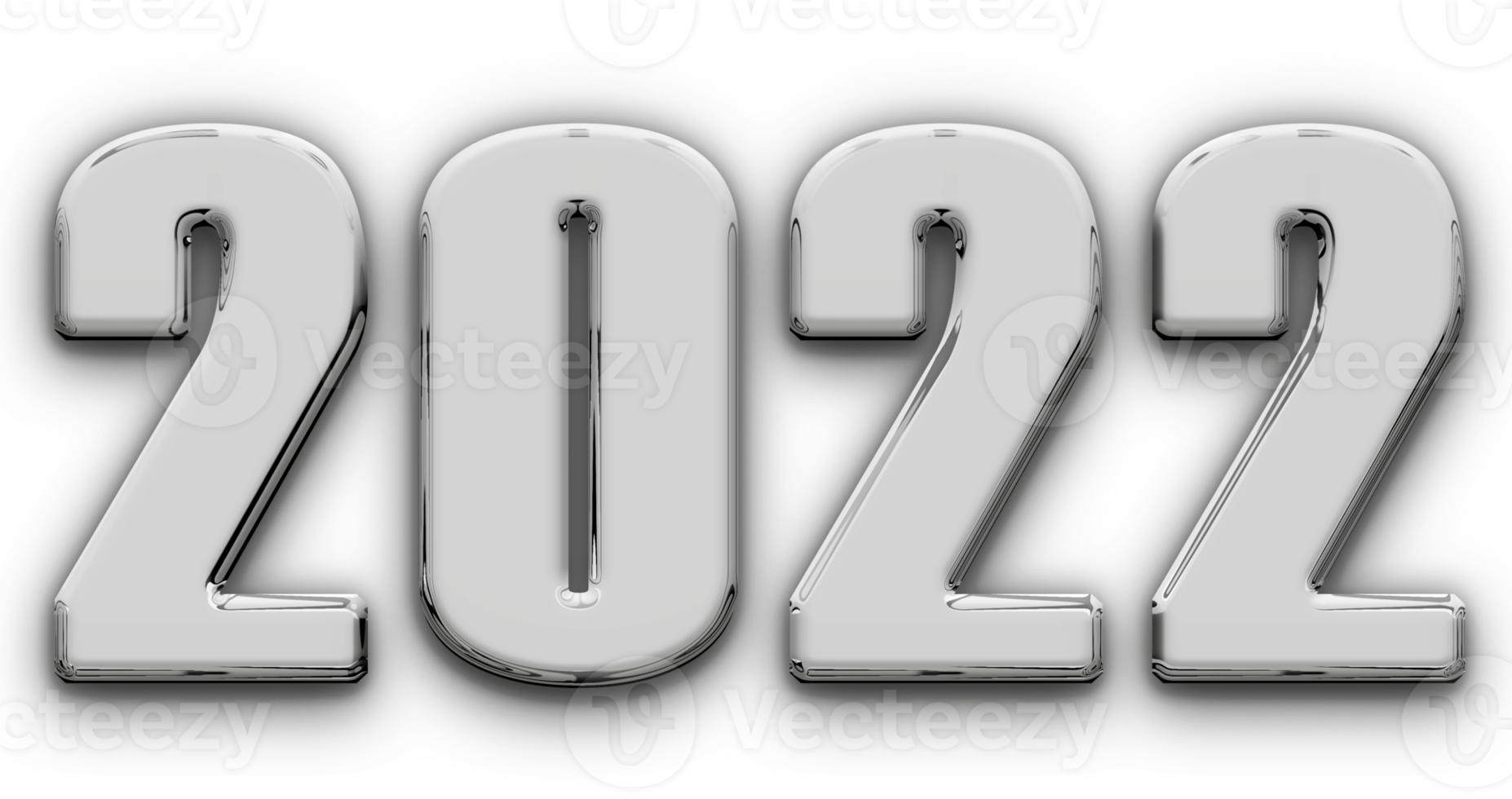 Metallic volumetric 3D Text of the inscription 2022 isolated cut out png