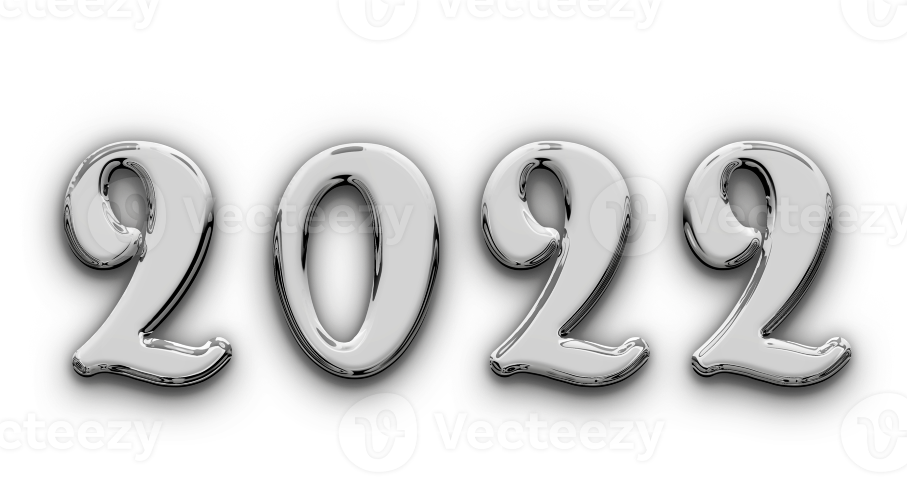 Metallic volumetric 3D Text of the inscription 2022 isolated cut out png