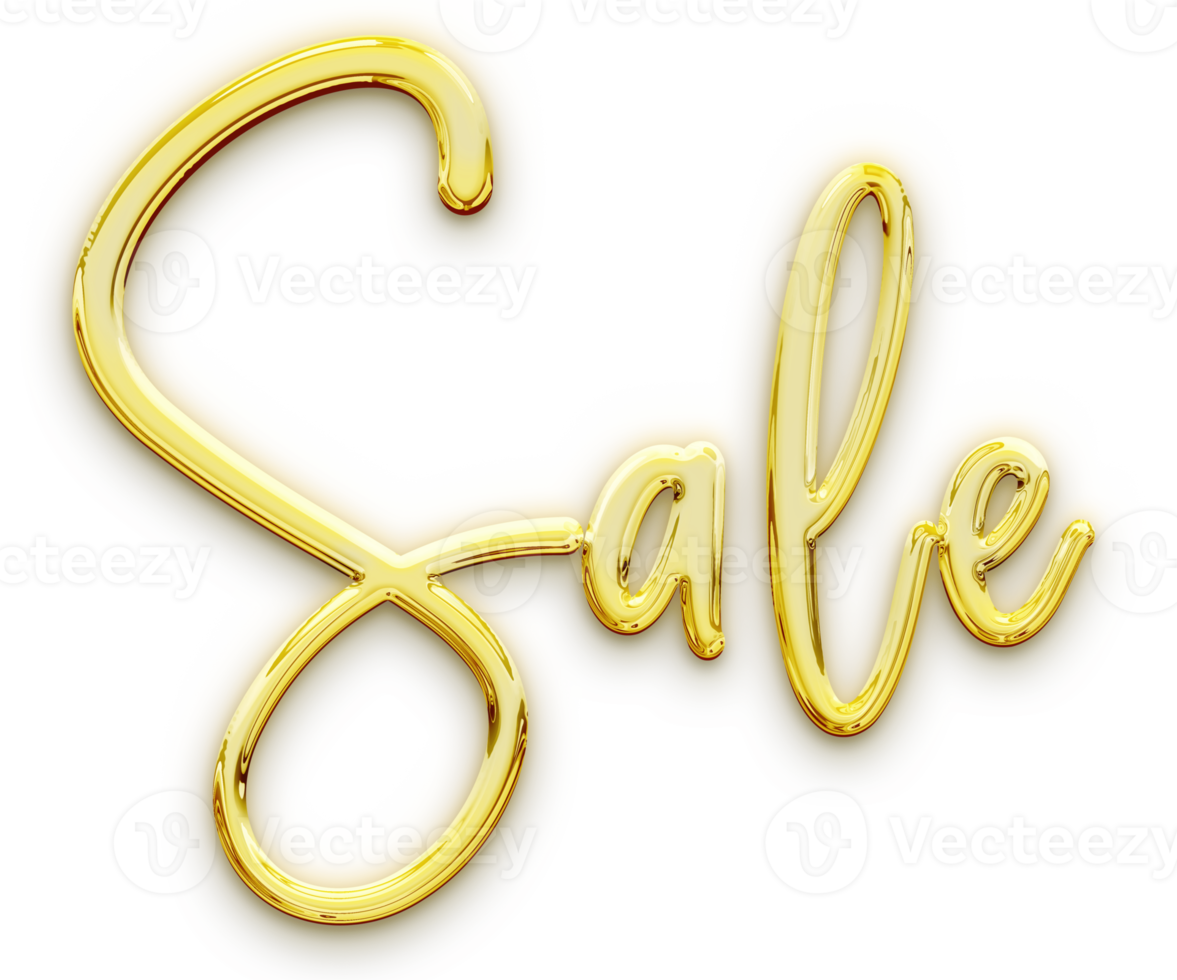 Gold volumetric 3D Text inscription Sale isolated cut out png