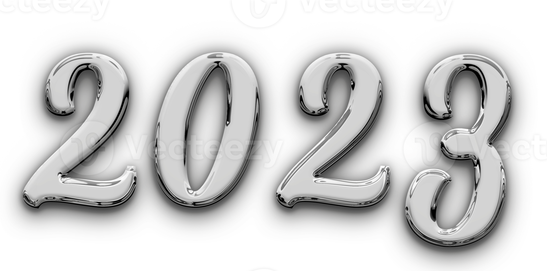 Metallic volumetric 3D Text of the inscription 2023 isolated cut out png