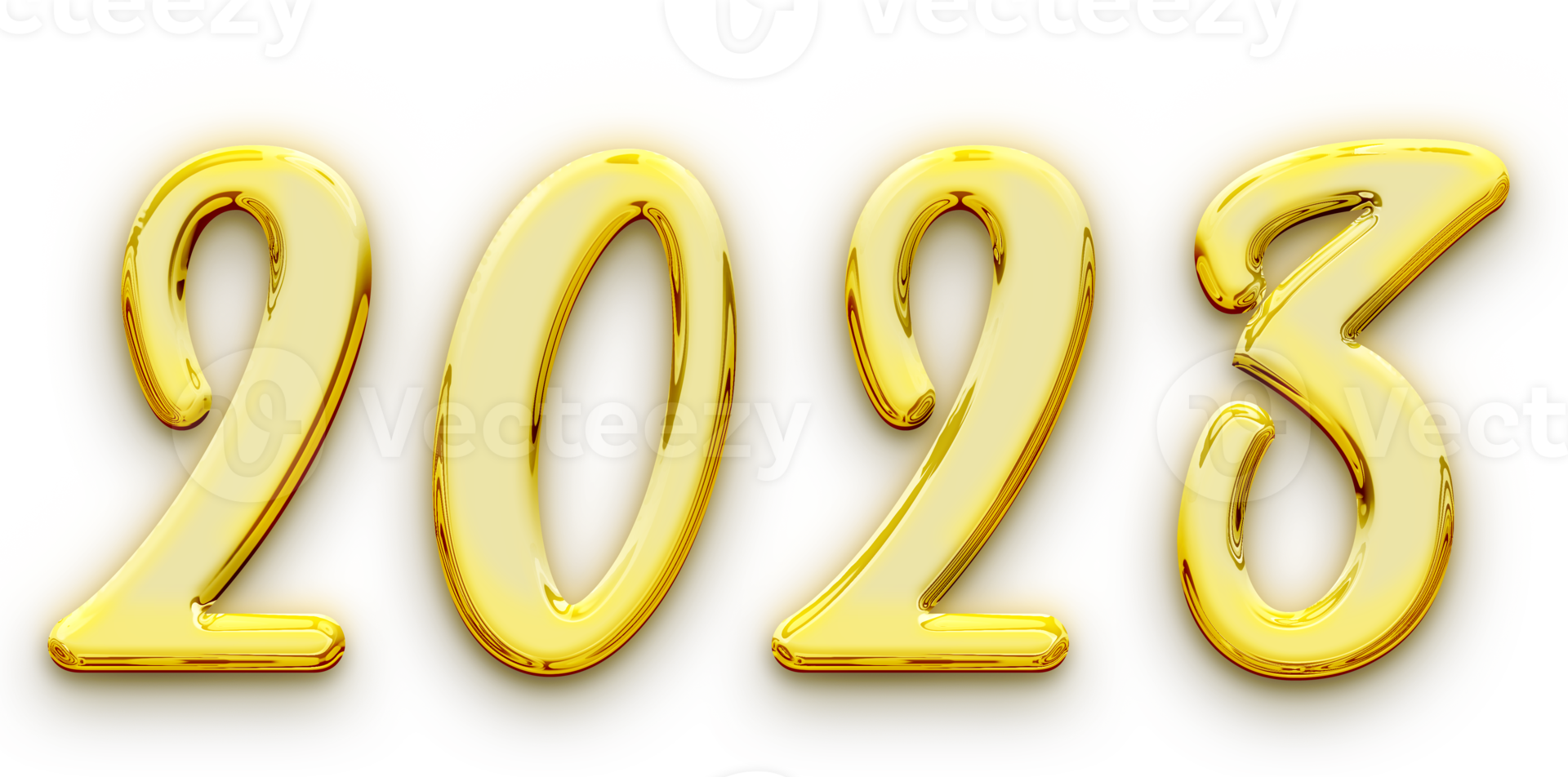 Golden volumetric 3D Text of the inscription 2023 isolated cut out png