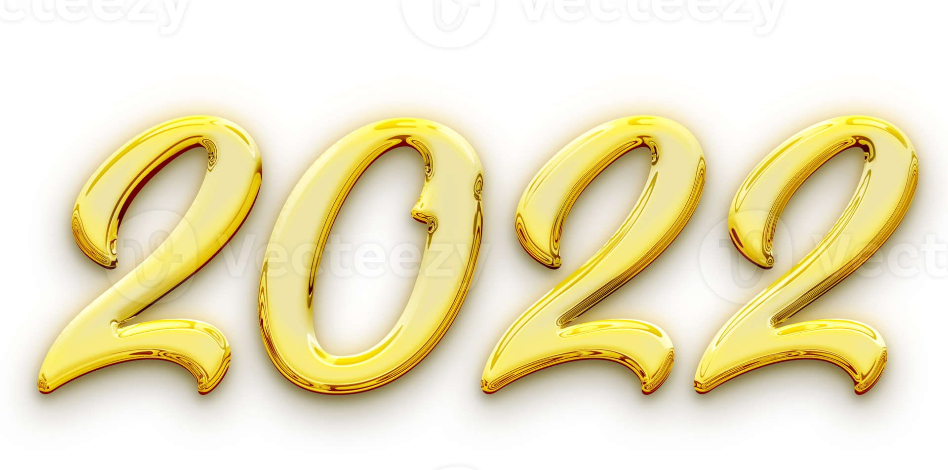 Golden volumetric 3D Text of the inscription 2022 isolated cut out png