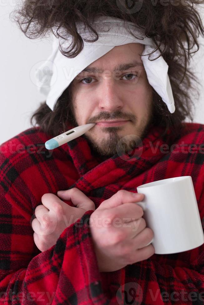 Man with flu and fever photo