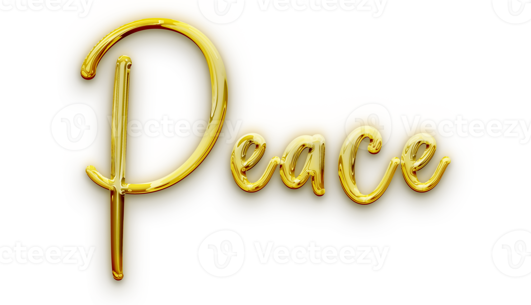 Golden volumetric 3D Text of the inscription Peace isolated cut out png