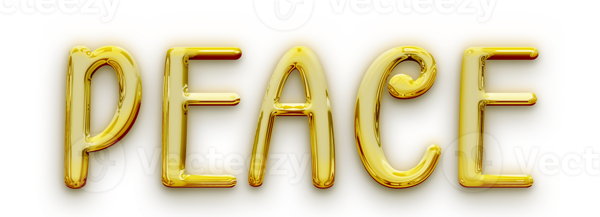 Golden volumetric 3D Text of the inscription Peace isolated cut out png