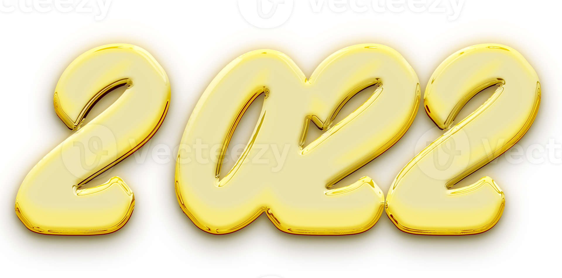 Golden volumetric 3D Text of the inscription 2022 isolated cut out png