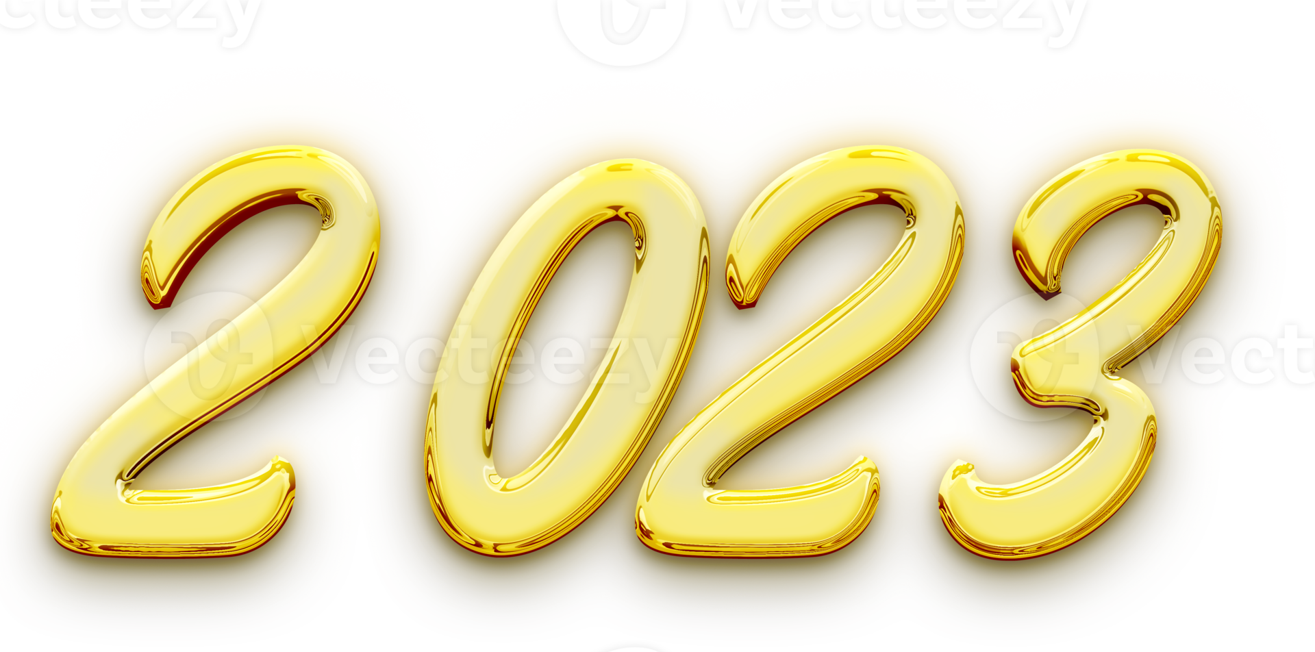 Golden volumetric 3D Text of the inscription 2023 isolated cut out png