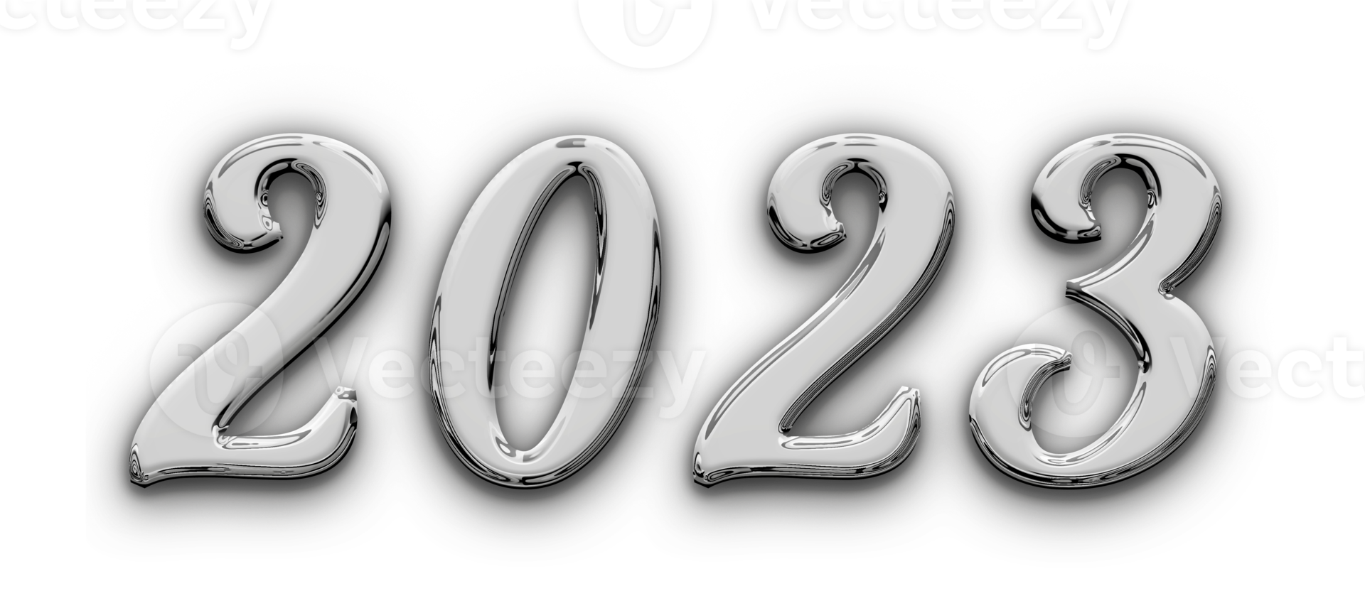 Metallic volumetric 3D Text of the inscription 2023 isolated cut out png