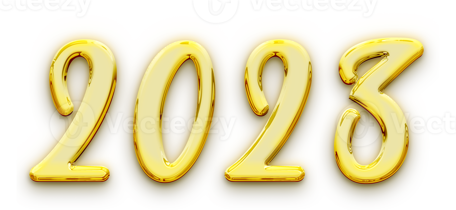 Golden volumetric 3D Text of the inscription 2023 isolated cut out png