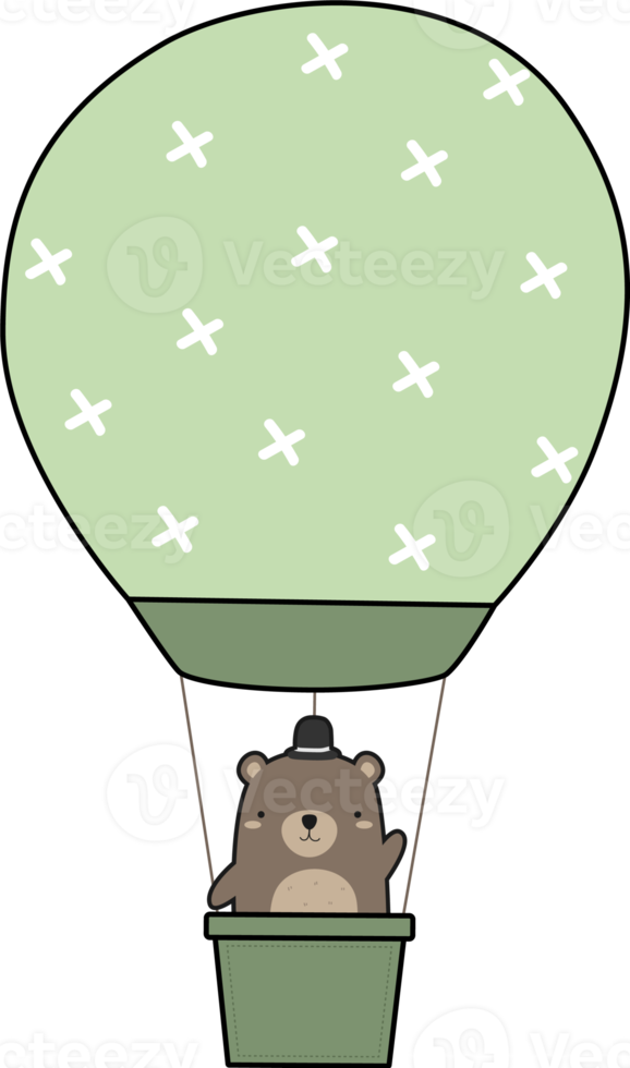 bear in hot air balloon cartoon illustration png