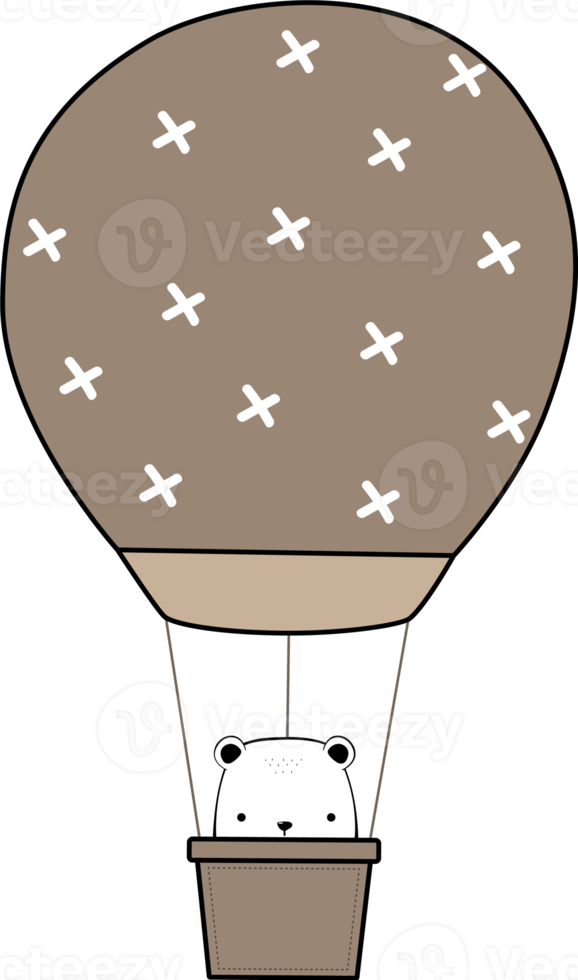 white bear in hot air balloon cartoon illustration png