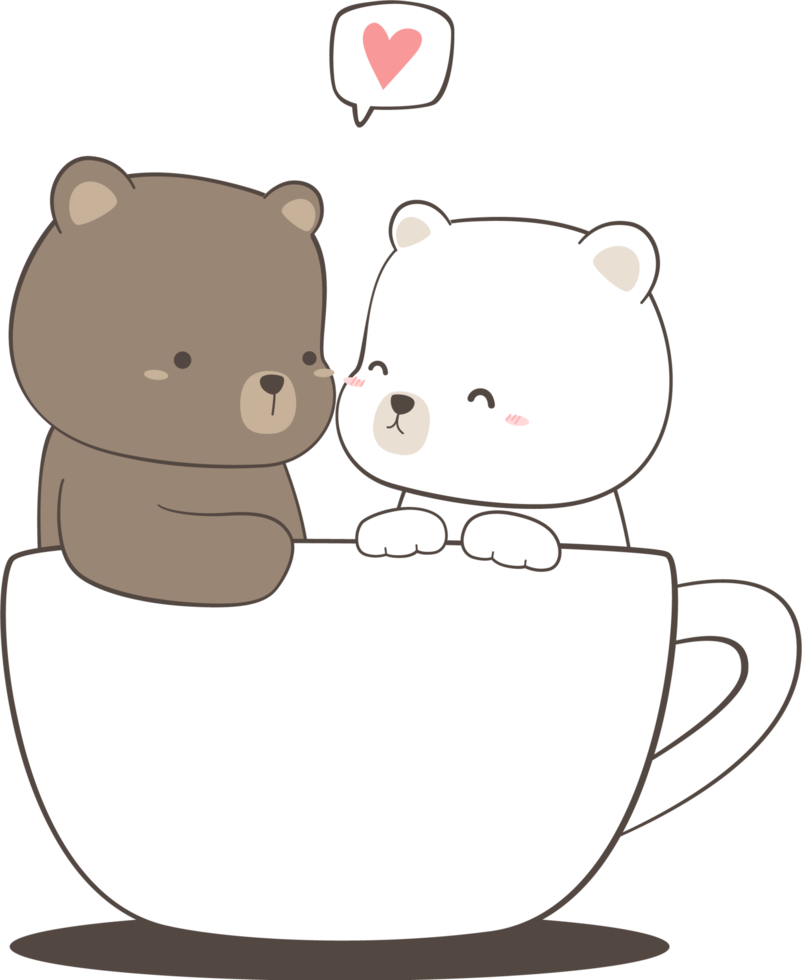 teddy bear and white polar bear in a coffee mug illustration png