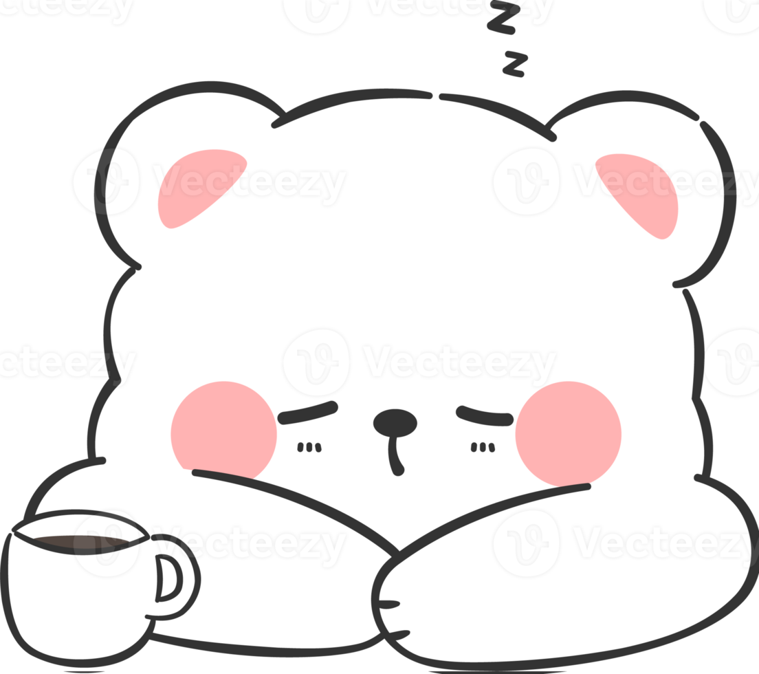 white bear sleeping with coffee cup flat design cartoon illustration png