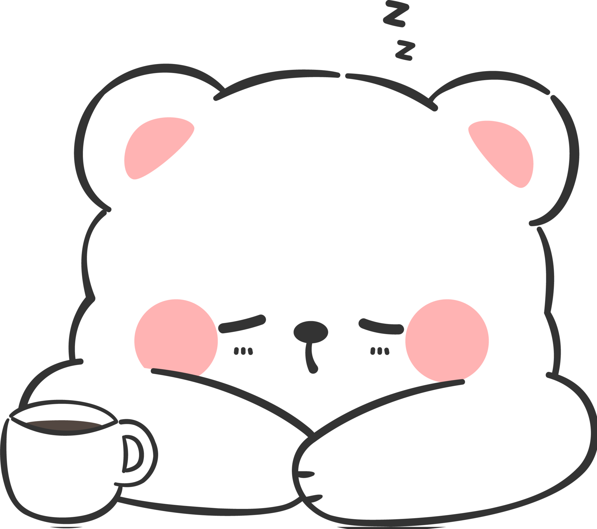 oso blanco durmiendo con taza de café ilustración de dibujos animados
