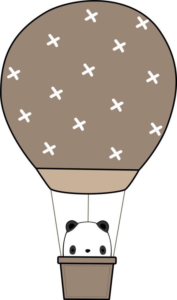 panda bear in hot air balloon cartoon illustration png