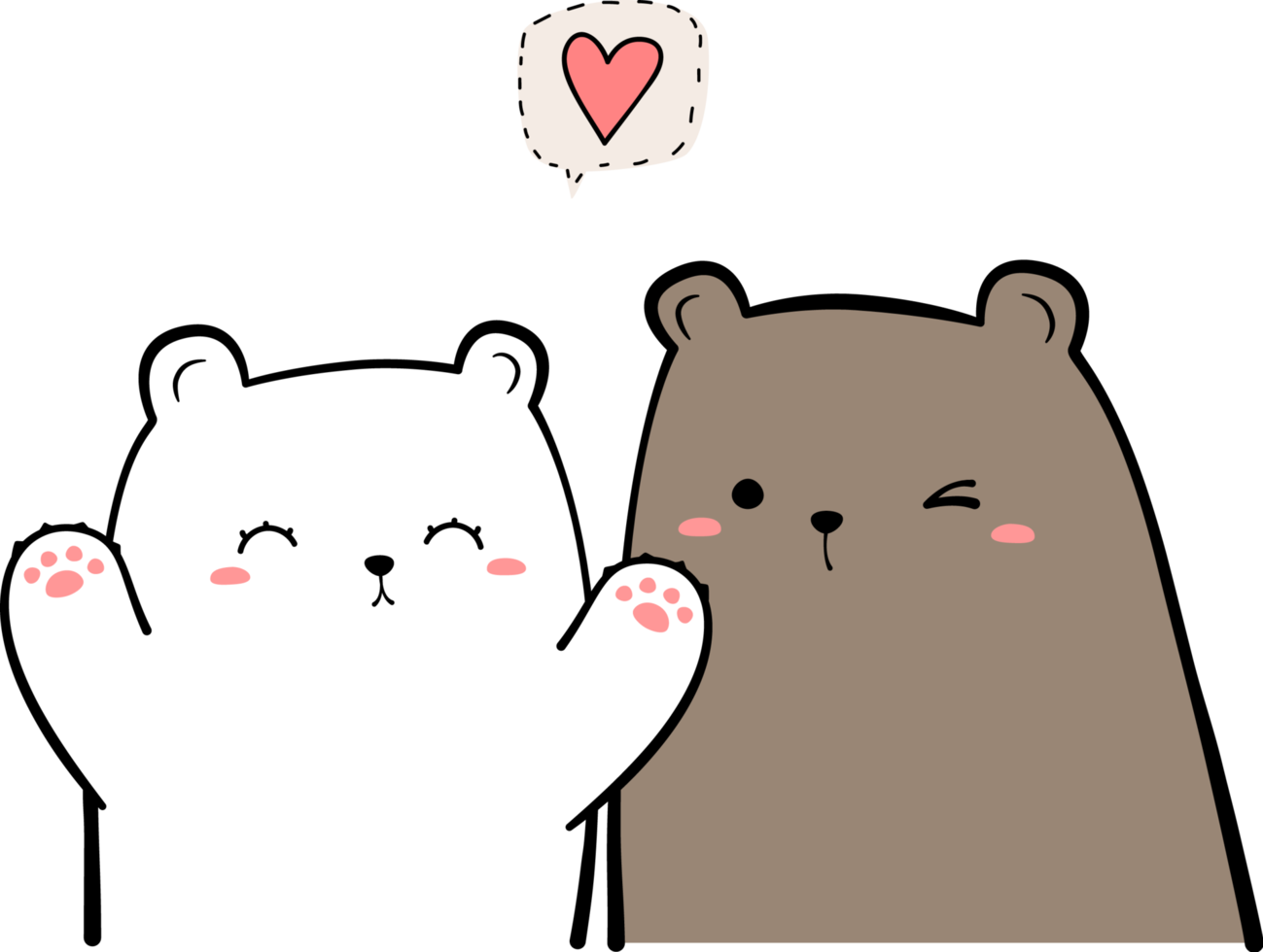couple of white bear and teddy bear flat style cartoon illustration png