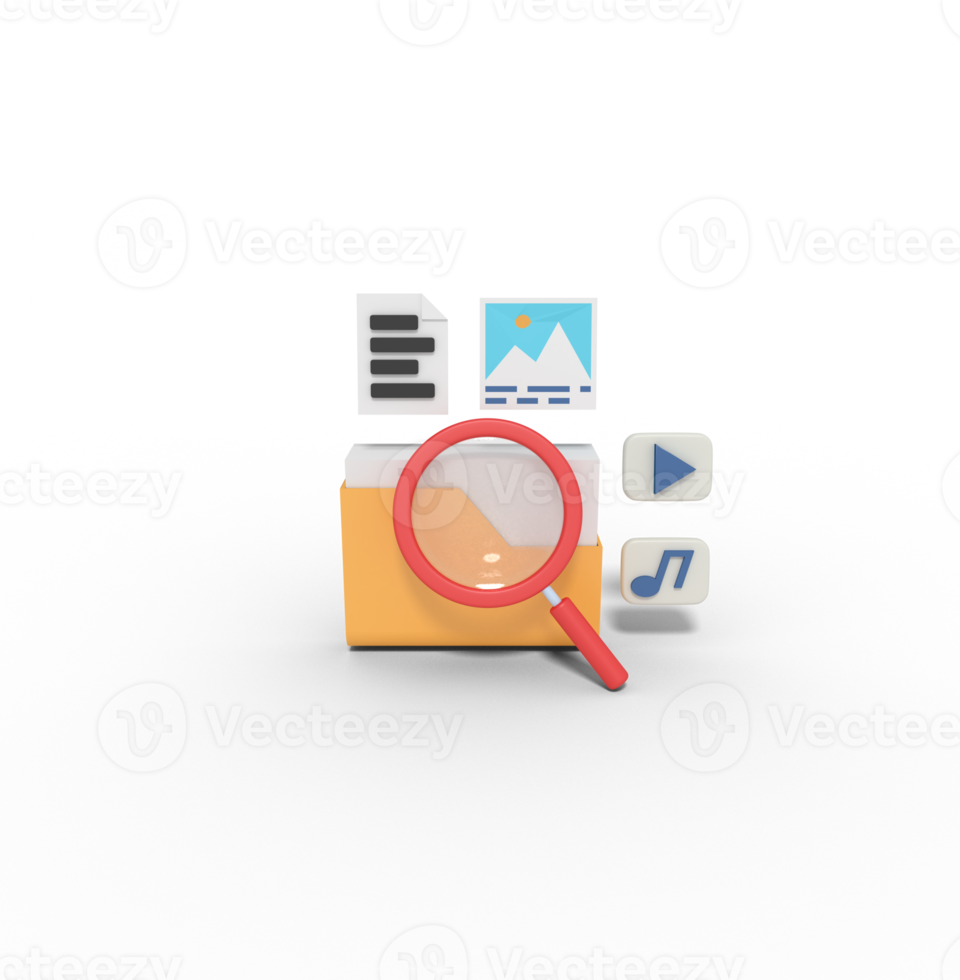 3d illustration of searching file in folder png