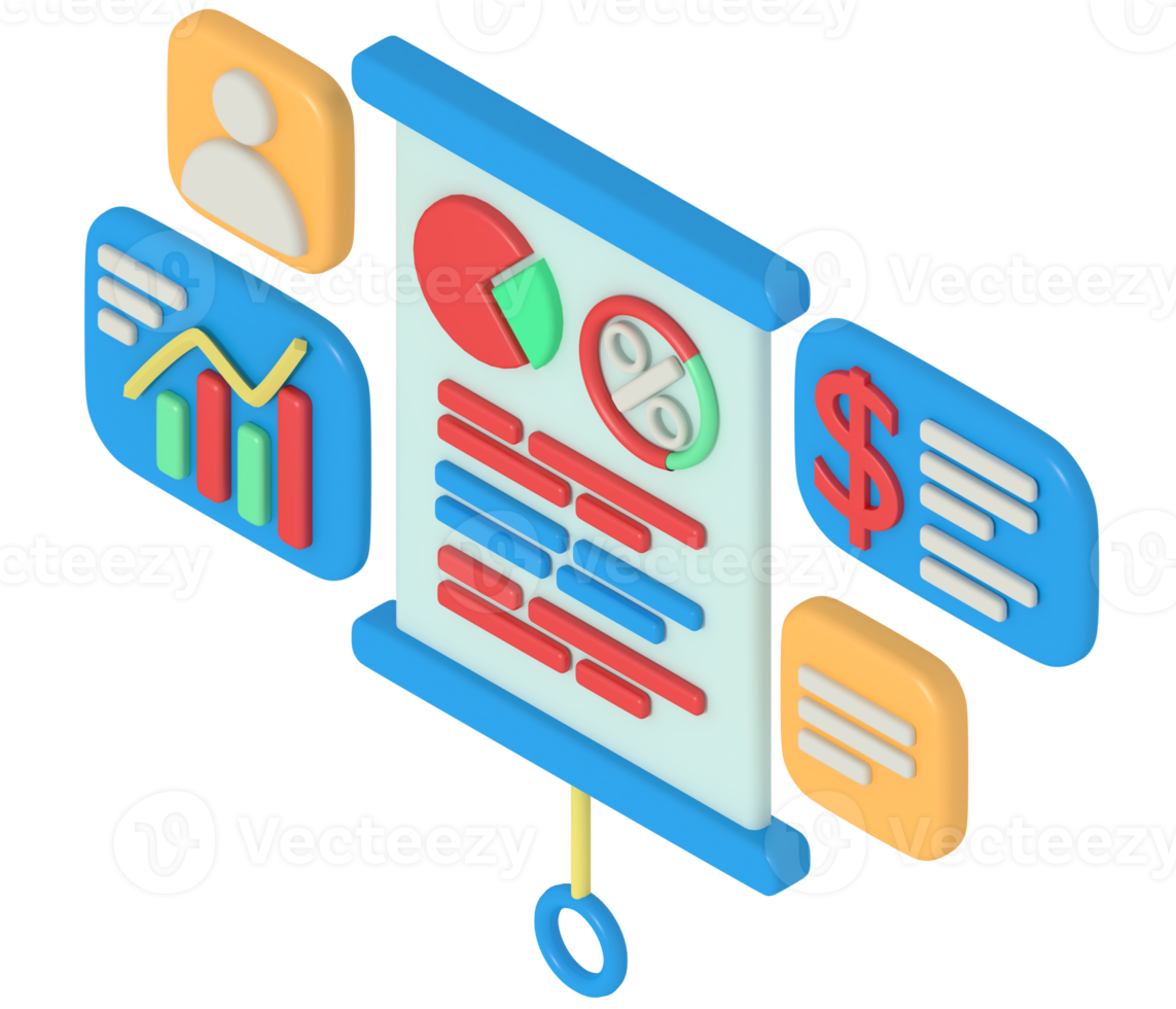 Business report presentation on 3d rendering board png