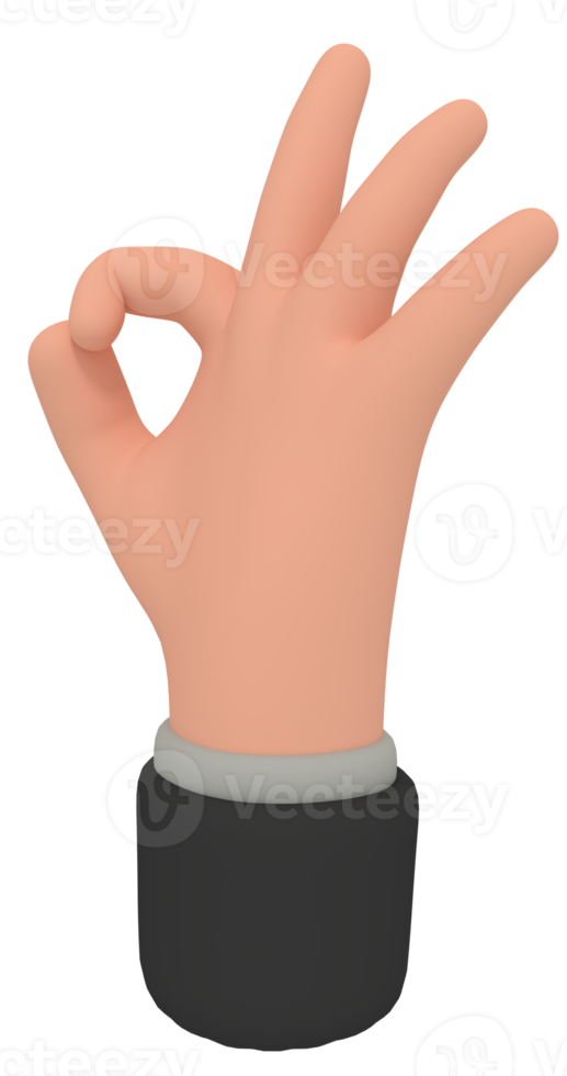 Illustration 3d d'une main de dessin animé faisant un geste ok png