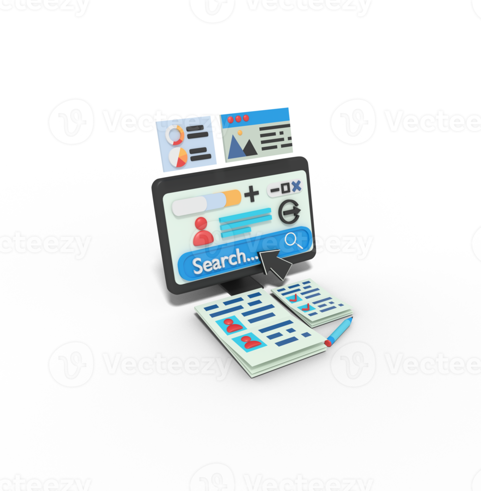 3d illustration of searching profile on social media png