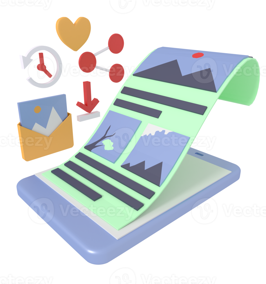 3d illustration of share article in social media png
