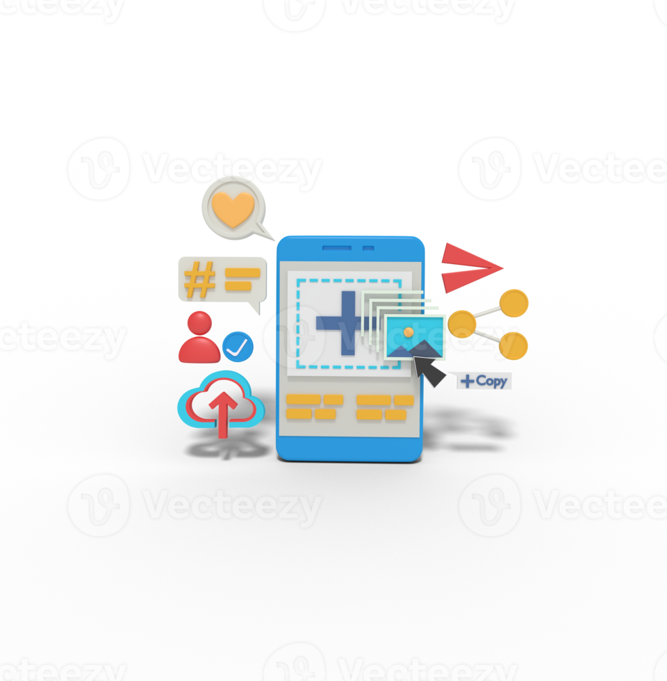 3d illustration of uppload pictures in social media png