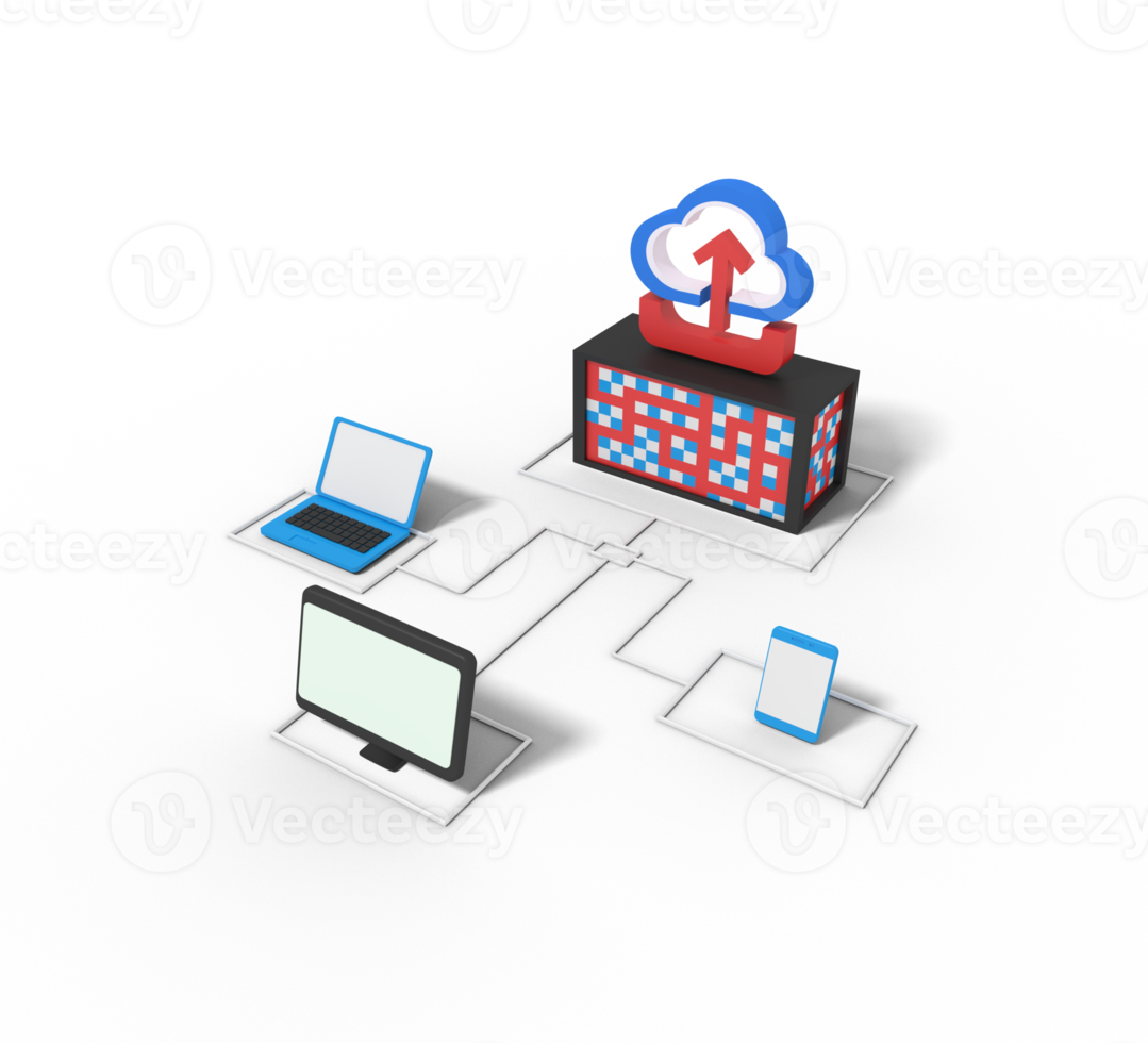 ilustração 3D de upload no servidor em nuvem png