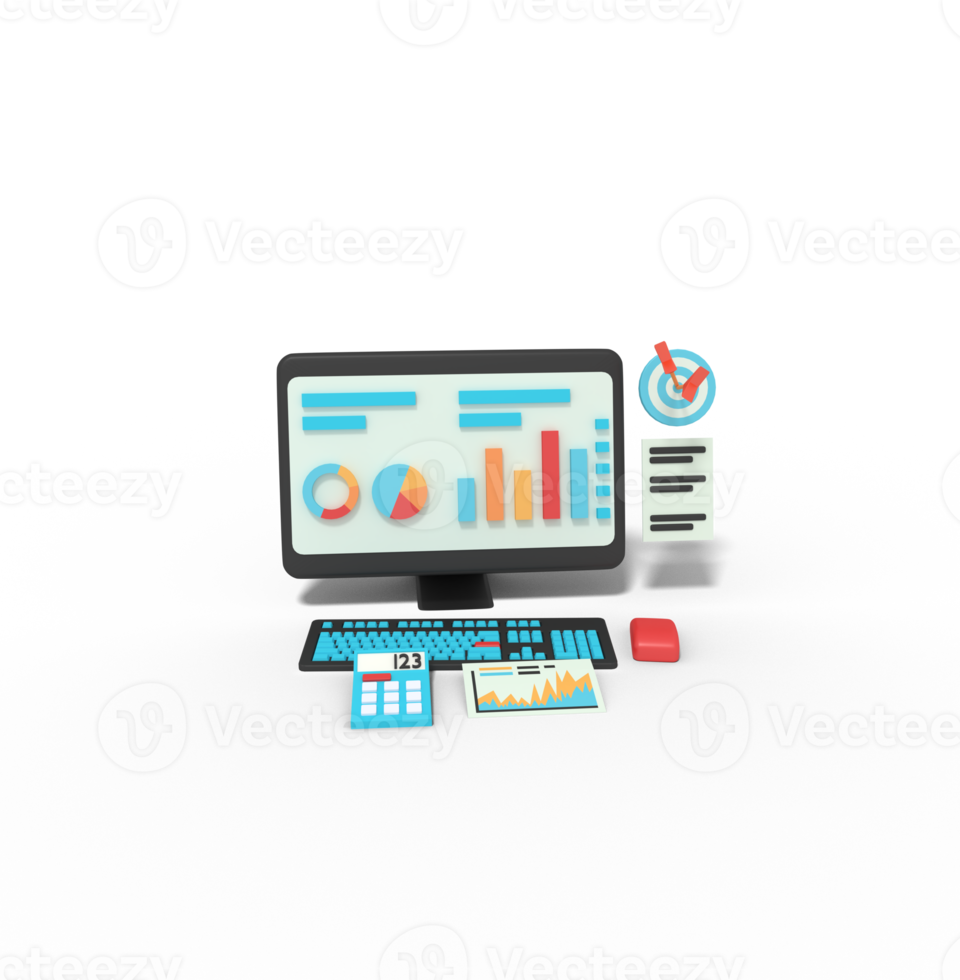 Ilustración 3d de datos estadísticos en computadora png