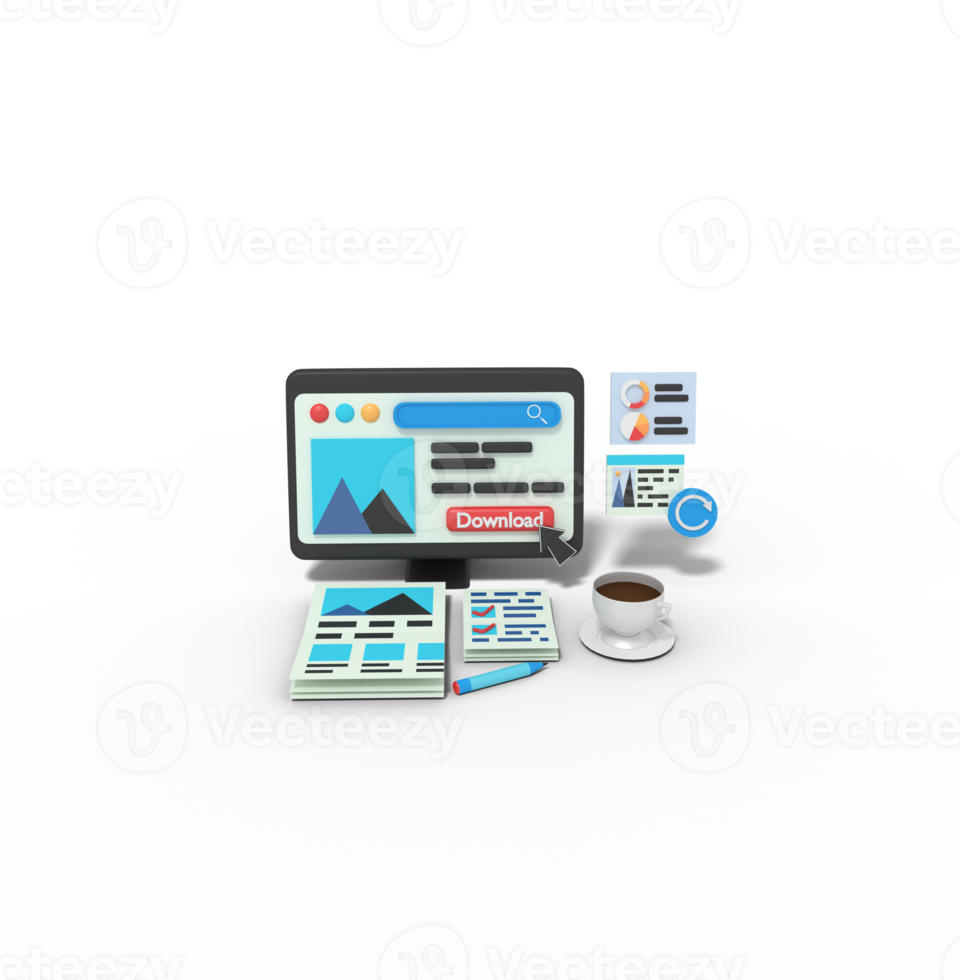 3d Illustration of website download picture developer on computer png